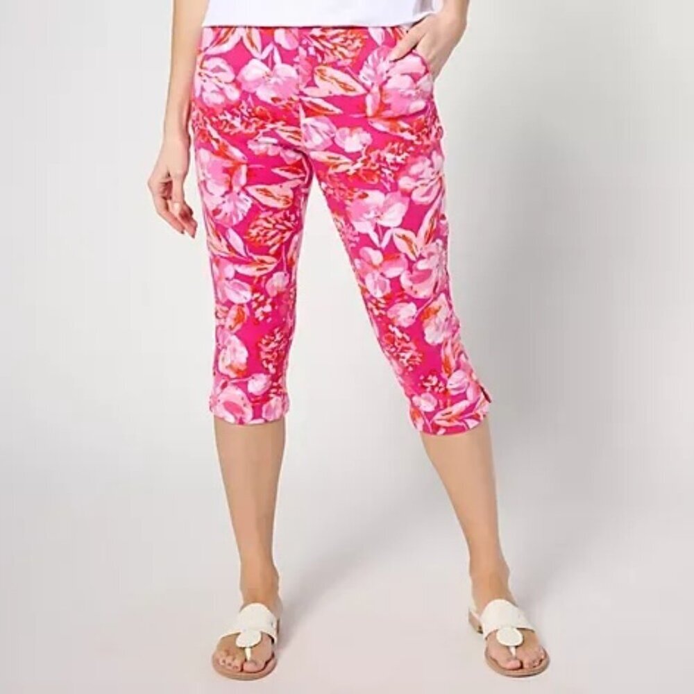 Belle Kim Gravel Perfect Pique Fresh Picked Capri Floral Pink Size Large TALL LT